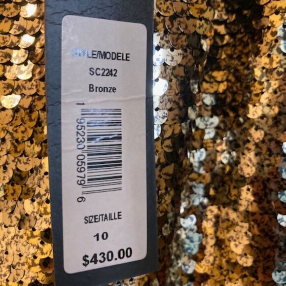 Badgley Mischka bronze/gold and velvet off shoulder dress - Picture 3 of 5